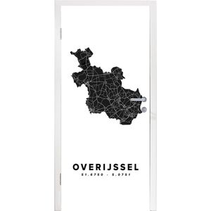 Deursticker Overijssel - Wegenkaart - Zwart - Wit - 80x205 cm - Deurposter