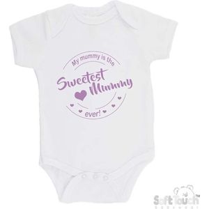 100% katoenen Romper ""My mummy is the sweetest mummy ever!"" Moederdag Meisjes Katoen Wit/lila Maat 62/68