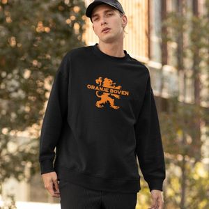 Zwarte Koningsdag Trui Oranje Boven Oranje - Maat M - Uniseks Pasvorm - Oranje Feestkleding