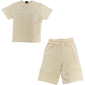 La Pèra Kinder Tweedelig Setje - T-shirt & Korte broek - Unisex - Beige - 158