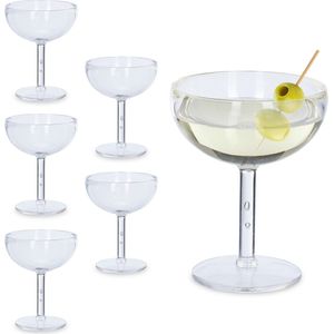 Relaxdays cocktailglazen set van 6 - plastic glazen - 400 ml - herbruikbaar - transparant