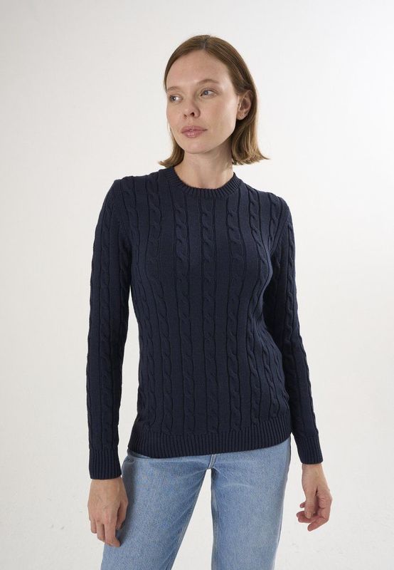 Felix Hardy - Kabelgebreide Trui - Navy - 100% Katoen