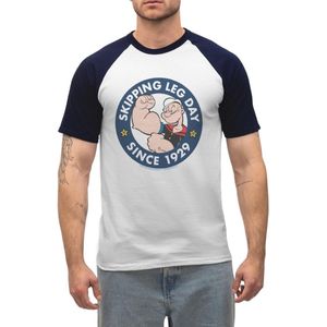 Popeye Skipping Leg Day Since 1929 Heren Baseball Shirt Korte Mouw