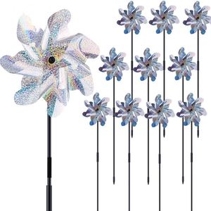 10 Stuks Reflecterende Windmolen - Vogelverschrikker - Vogelverjager -Duivenverjager Kraai - Windspinner - Vogelafweermiddel - Diervriendelijke Duivenverjager - Balkonfruittuin - Windmolens Voor Buiten En Tuin - Windmolen Tuinsteker - 18*52cm