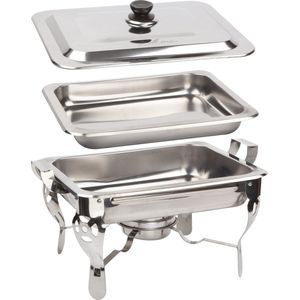 Alora Chafing Dish chrome - voedsel verwamer - voedsel warmhouden - met deksel - buffetwarmer - roestvrij staal - chrome - warmhoudplaat - bain maria - warmhoudbakken - 35 x 28 x 25cm - Warmhoudschalen