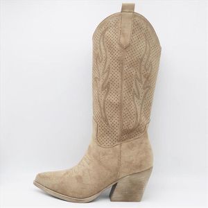 ZoeZo Design - Laarzen - Laars - dames - maat 36 - cowboylaars - westernlaars - beige - suedine - hakhoogte 6 cm