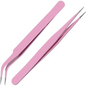Set van 2 Roestvrijstalen Pincetten voor Wimperverlenging in Laarsvorm - Roze