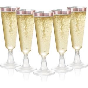 MATANA - 24 Herbruikbare Plastic Champagneglazen 150ml - met Roségouden Rand