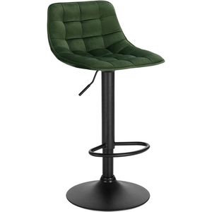 Barkrukken Bartho Velvet - Met rugleuning - Groen - Set van 2 - Keuken - Barstoelen ergonomisch - Verstelbaar in hoogte - Zithoogte 60-82cm