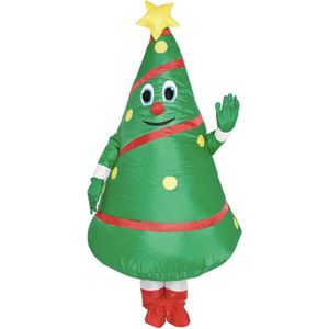 KIMU® Opblaas Kostuum Kerstboom Groen - Opblaasbaar Pak - Kerstboompak Mascotte Opblaaspak - Opblaasbare Dennenboom Kerstmis Dames Heren Festival