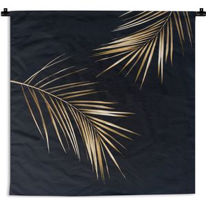 Wandkleed Golden leaves vierkant - Twee gouden bladeren op een zwarte achtergrond Wandkleed katoen 150x150 cm - Wandtapijt met foto