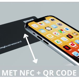 Digitale Business Card met NFC + QR CODE | digitaal visitekaartje van Mybusinesscard | Deel jouw contact gegevens binnen één seconde door een simpele tap of scan. Duurzaam | gerecycled | efficiënt | smart | dashboard | www.mybusinesscard.nl