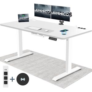 In hoogte verstelbaar bureau met draadloos laadstation en eurostopcontact met USB - Elektrische statafel met wielen