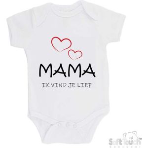100% katoenen Romper ""Mama, ik vind je lief"" Unisex Katoen Wit/zwart/rood 62/68