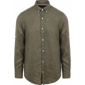 Suitable Overhemd Linnen Olijfgroen - Maat XXL - Heren - Casual Shirt
