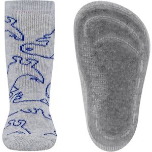 Antislipsokken Ewers Kindermaat - Lichtgrijs met Blauwe Dinosaurussen - Elastisch - Siliconenzool-18/19