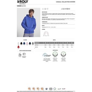 Roly Vinson Organic Hooded Sweatshirt RY1074 - Royal Blue 05 - 3XL