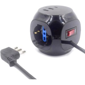 Stekkerdoos Met 3 Posities, 2 USB-Laders en 1 USB-C Oplader Met Italiaanse Stekker, 16A, Wit