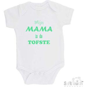 100% katoenen Romper ""Mijn Mama is de TOFSTE"" Moeder Moederdag Unisex Katoen Wit/mint Maat 62/68
