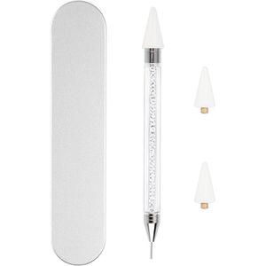 Rhinestone Picker Dotting Pen Tool Dubbele Hoofd voor DIY Nail Art - Witte Strass Pickup Tool met 2 Extra Wax Tip en Metalen Doos voor Juweel Edelstenen Kristallen Studs Picker.