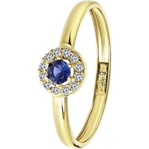 Lucardi Dames ring met wit&blauwe zirkonia - Ring - Cadeau - Moederdag - 14 Karaat Goud - Geelgoud