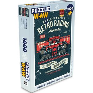 Puzzel Raceauto - Racebaan - Vintage - Tekening - Legpuzzel - Puzzel 1000 stukjes volwassenen