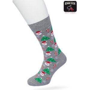 Bonnie Doon Heren Kerstsokken Grijs maat 40/46 - Perfect Kerst Cadeau - Kerstcadeau - Kerst Sokken - Gift - Cadeau - Kerstmis - Kerstman - Kerstcadeau - Kerst Print - Platte Teennaad - Comfortabel - Santa Socks - Grey Melange - BP212512.236