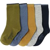 Set van 5 Paar Jongenssokken - Olijf - Basics - Gebreide Hoge Sokken
