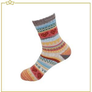 ATTREZZO® Wollen Sokken - Huissokken - Noorse Sokken - Wintersokken - maat 35/38 - Bruin - Multicolor