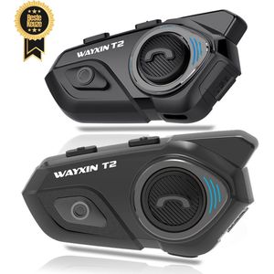 WAYXIN - Bluetooth Intercom Motorhelm Headset T2 - Waterdicht Geluidssysteem met Microfoon - Handsfree Communicatiesysteem voor Motorhelm en Scooter - Motor Accessoires - 2 Stuks