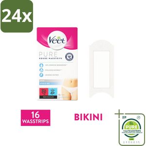 Veet Ontharingsstrips Bikinilijn Pure Gevoelige Huid 16 stuks per verpakking - Voordeelverpakking - 24 stuks - Veet ontharingsstrips - Bikinilijn ontharen