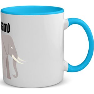 Akyol - olifant en kleine olifant met eigen naam koffiemok - theemok - blauw - Olifant - olifanten liefhebbers - iemand die houdt van olifanten - verjaardag - cadeau - kado - 350 ML inhoud