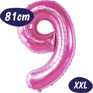 Cijfer Ballonnen - Ballon Cijfer 9 - 70cm Fuchsia Roze - Folie - Opblaas Cijfers - Verjaardag - 9 jaar, 90 jaar - Versiering