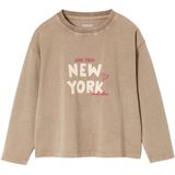 T-shirt - Zandbeige - New York - Lange Mouwen - Meisjes