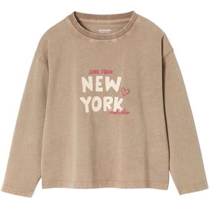 T-shirt - Zandbeige - New York - Lange Mouwen - Meisjes