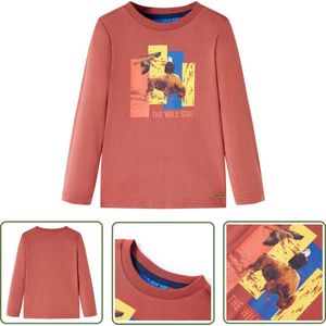 vidaXL Langmouwig Hemd - Kinderhemd - Kindershirt met lange mouwen 116 hennakleurig - Meisjeshemd - Jongenshemd - Kinderkleding