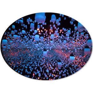 Dibond Ovaal - Opgekleurde Lampen bij een Spiegel - 28x21 cm Foto op Ovaal (Met Ophangsysteem)