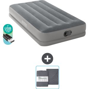 Intex Luchtbed - 1-Persoons - 99 x 191 x 30 cm - Grijs - Inclusief pomp en Hoeslaken