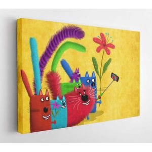 Koele kleurrijke katten die selfie nemen op de achtergrond geschilderde muur - Modern Art Canvas - Horizontaal - 382162456 - 40*30 Horizontal