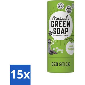 Marcel's Green Soap - Deodorant Stick - Tonka & Muguet - Langdurige frisheid - 40 gr - Bulkverpakking - 15 stuks