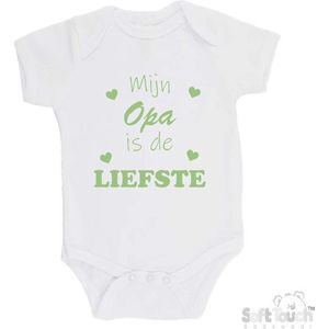 100% katoenen Romper ""Mijn Opa is de liefste"" Unisex Katoen Wit/sage green (saliegroen) 56/62