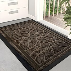 Deurmat 40 x 60 cm, zwaar belastbare vuilvanger, voor binnen en buiten, wasbaar, antislip onderkant, rubberen achterkant, schoenen schraper, bruin