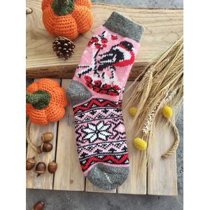 Warme 100% wol sokken Goudvinken op roze 38-40