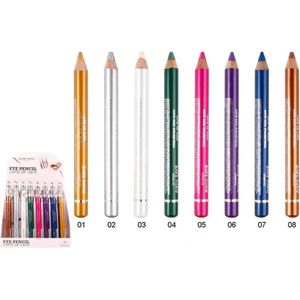 Easy Paris Cosmetics - 8 Jumbo Oogschaduw en Oogpotlood met puntenslijper - Goud - Zilver - Wit - Groen - Roze - Paars - Blauw - Bruin - Set met 8 stuks