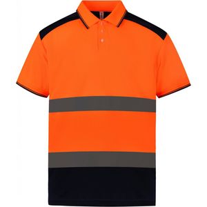 Polo Unisex S Yoko Kraag met knopen Korte mouw Hi Vis Orange / Navy 100% Polyester