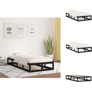 vidaXL Houten Bedframe - Eenpersoonsbed - 100x200 cm - Massief Grenenhout - Zwart - Bed