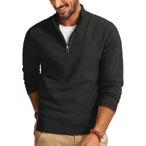 PJ PAUL JONES Gebreide trui voor heren, troyer, pullover met 1/4 rits, fijn gebreide wintertrui, lange mouwen, getextureerde trui met opstaande kraag