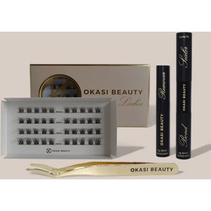 Okasi Beauty - Flawless Lashes Starter Kit - Complete DIY Wimperset met wimperplukjes - Mix lengte 10-12-14 mm - Bond & Sealer - Remover - Applicator - Natuurlijke wimperlook - wimperextensions