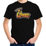 Zwart Koningsdag Queen t-shirt voor kinderen/ meisjes 110/116