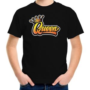 Zwart Koningsdag Queen t-shirt voor kinderen/ meisjes 110/116